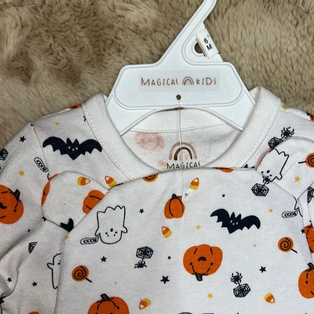 NEW Magical Kids Halloween Pumpkin & Ghost Print Baby Footie with Hat